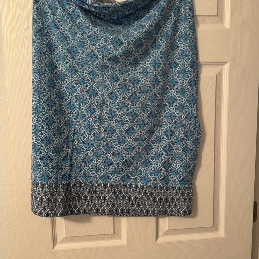 J. Jill Blue and White Patterned A-Line Skirt with side slit.
